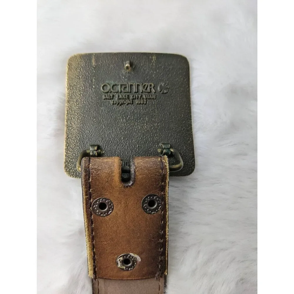 Vintage O.C Tanner Solid Brass Leather Italian Belt Salt Lake City Utah Sz S Sma